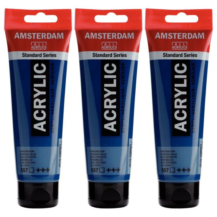 Amsterdam Standard Acrylic Paint, 120ml, Greenish Blue 557, Pack of 3