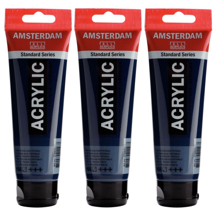 Amsterdam Standard Acrylic Paint, 120ml, Prussian Blue Phthalo 566, Pack of 3