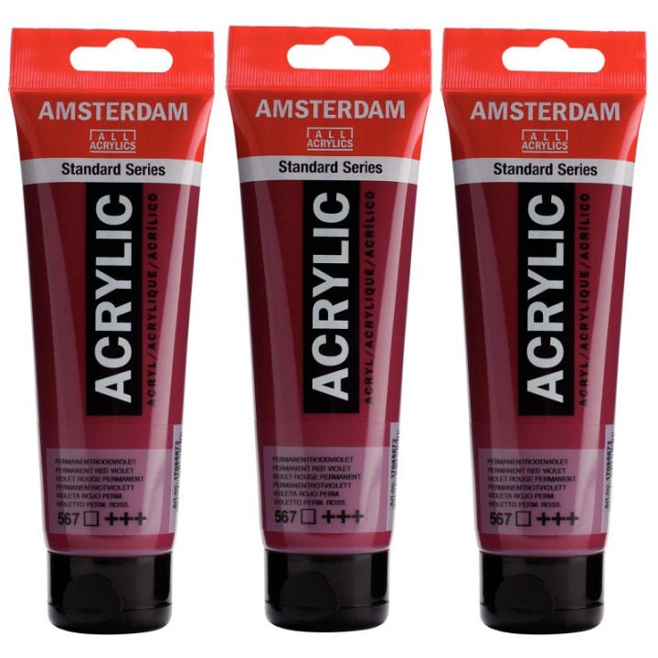 Amsterdam Standard Acrylic Paint, 120ml, Permanent Red Violet 567, Pack of 3