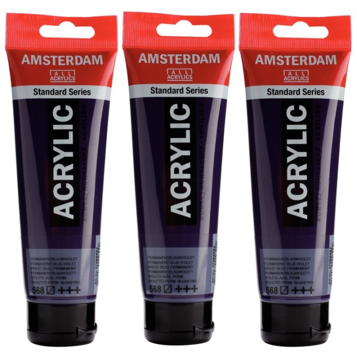 Amsterdam Standard Acrylic Paint, 120ml, Permanent Blue Violet 568, Pack of 3