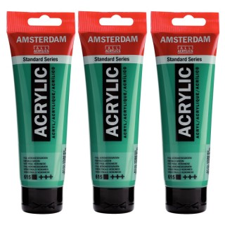 Amsterdam Standard Acrylic Paint, 120ml, Emerald Green 615, Pack of 3