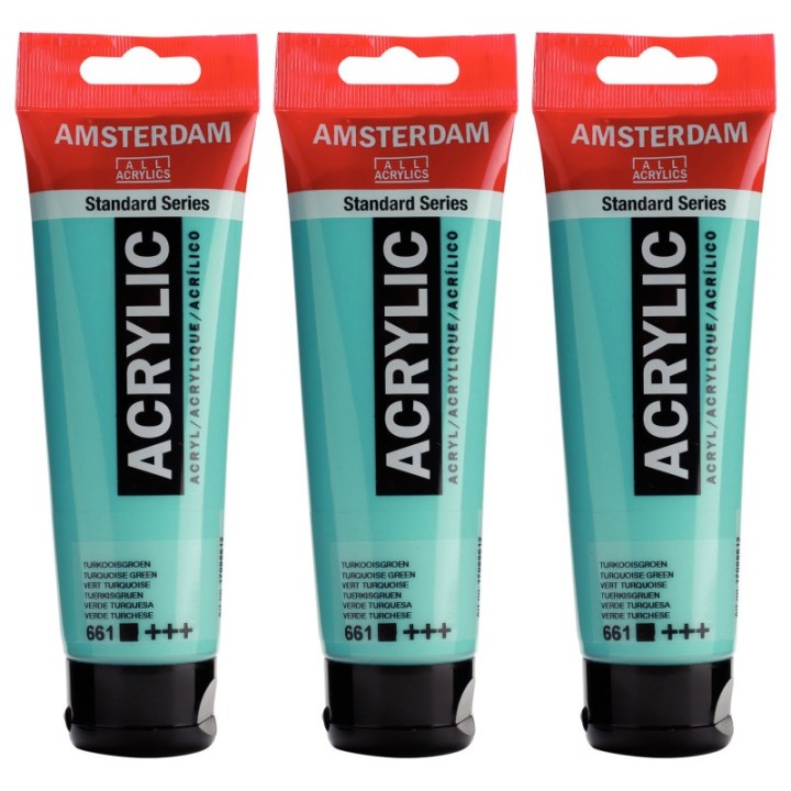 Amsterdam Standard Acrylic Paint, 120ml, Turquiose Grn 661, Pack of 3
