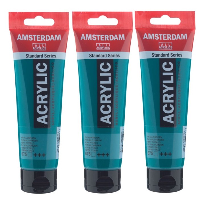 Amsterdam Standard Acrylic Paint, 120ml, Phthalo Green 675, Pack of 3