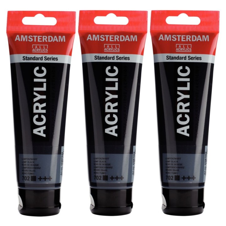 Amsterdam Standard Acrylic Paint, 120ml, Lamp Black 702, Pack of 3