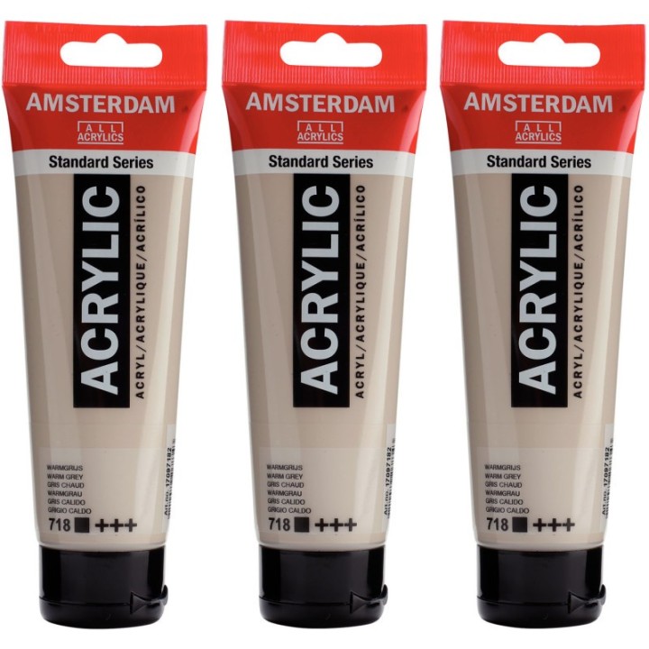 Amsterdam Standard Acrylic Paint, 120ml, Warm Grey 718, Pack of 3