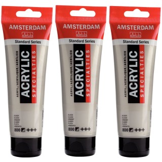 Amsterdam Standard Acrylic Paint, 120ml, Silver 800, Pack of 3