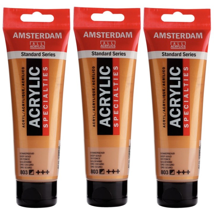 Amsterdam Standard Acrylic Paint, 120ml, Deep Gold 803, Pack of 3