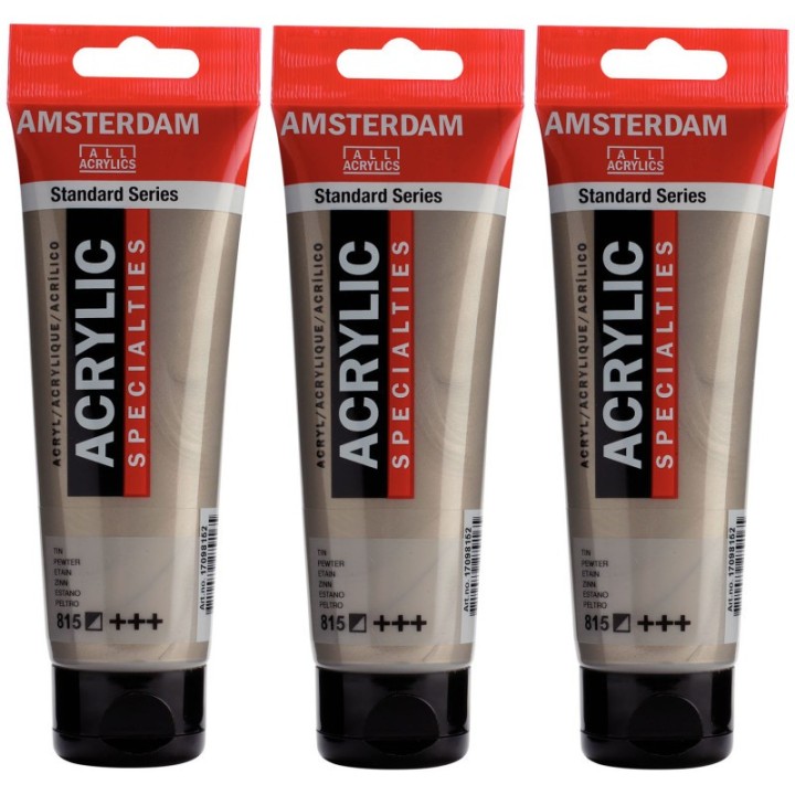 Amsterdam Standard Acrylic Paint, 120ml, Pewter 815, Pack of 3