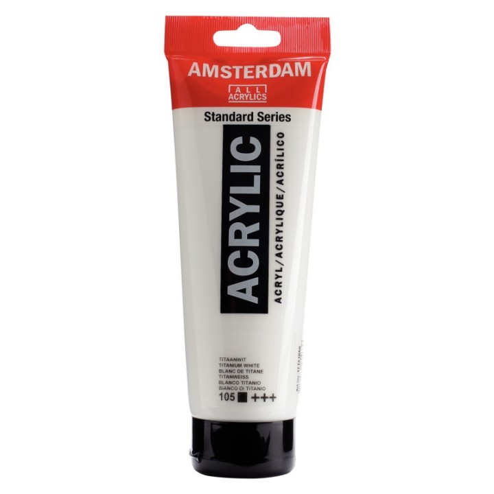 Amsterdam Standard Acrylic Paint Tube, 250 mL, Titanium White 105