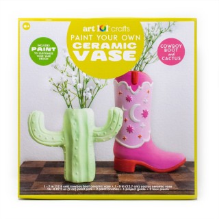 Art 101 Paint Your Own Ceramic Vase Art Set with Cactus and Cowboy Boot Designs
