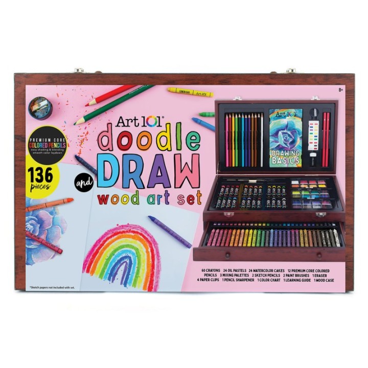 Art 101 Doodle & Draw 136-Piece Multimedia Wood Art Set