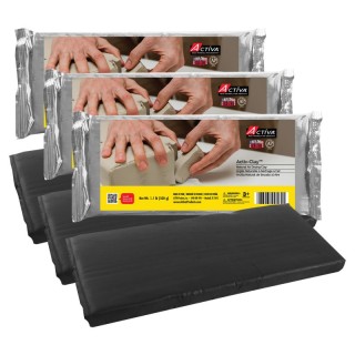 ACTÍVA Activ-Clay™ Air Drying Clay, Black, 1.1 lb (500 g), Pack of 3