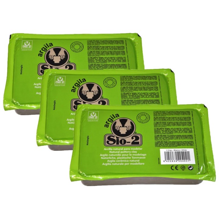 ACTÍVA SIO-2® Argila Natural Pottery Clay, 2.2 lb (1 kg), White, Pack of 3
