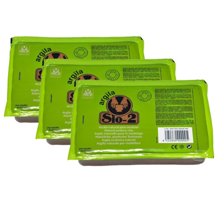 ACTÍVA SIO-2® Argila Natural Pottery Clay, 2.2 lb (1 kg), Red, Pack of 3