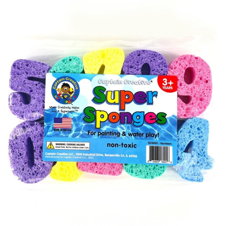 Captain Creative Super Sponges, 3", Numbers, 10 Pieces