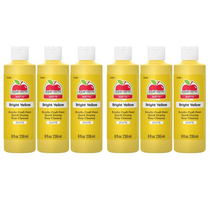 Apple Barrel Acrylic Paint Matte, 8oz., Bright Yellow, Pack of 6