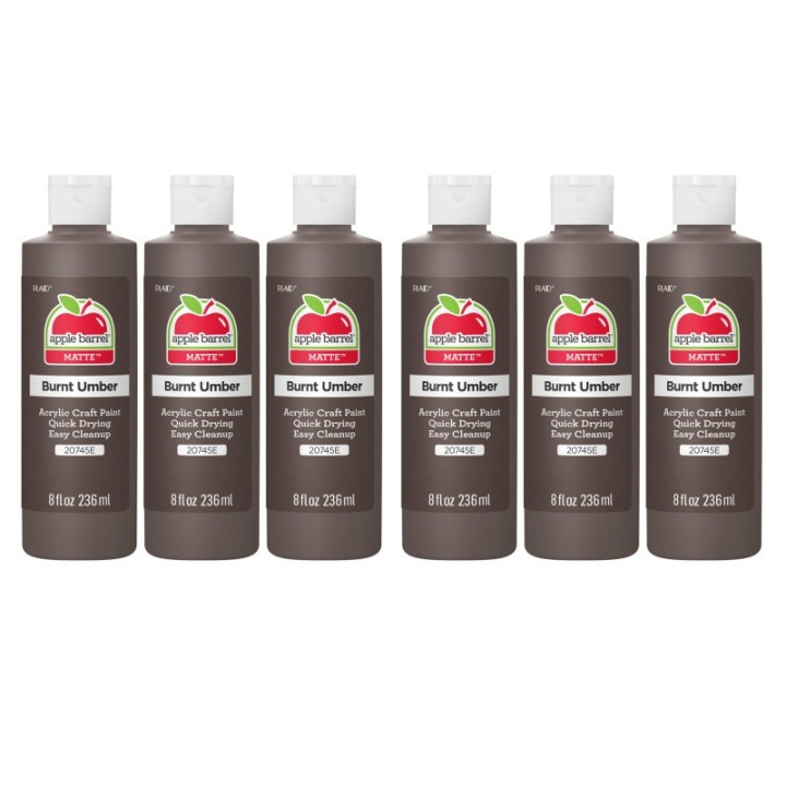 Apple Barrel Acrylic Paint Matte, 8oz., Burnt Umber, Pack of 6