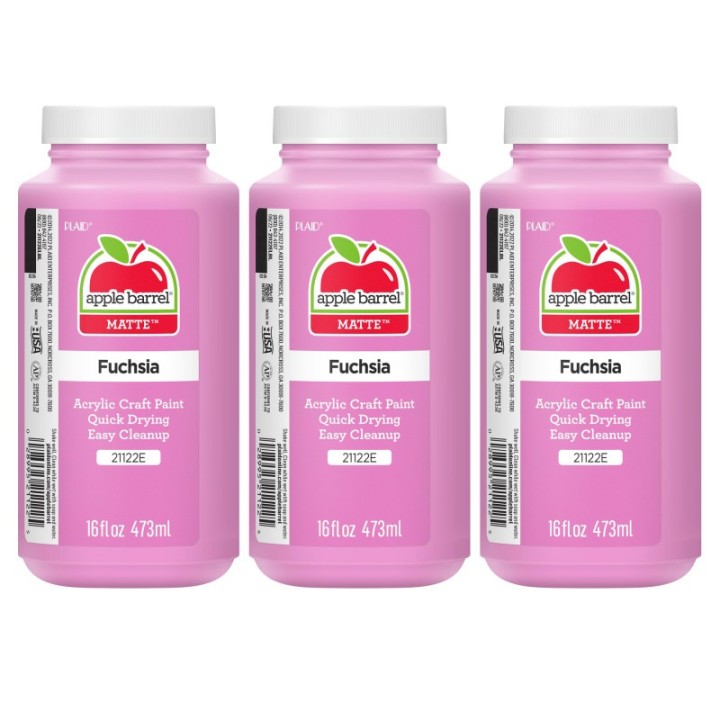 Apple Barrel Acrylic Paint Matte, 16oz., Fuchsia, Pack of 3