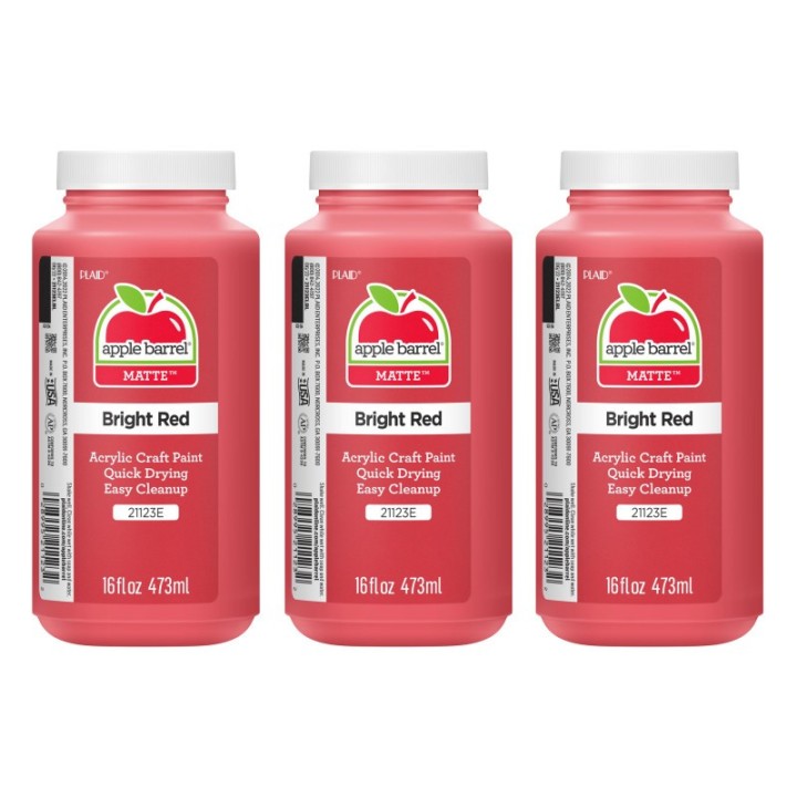 Apple Barrel Acrylic Paint Matte, 16oz., Bright Red, Pack of 3