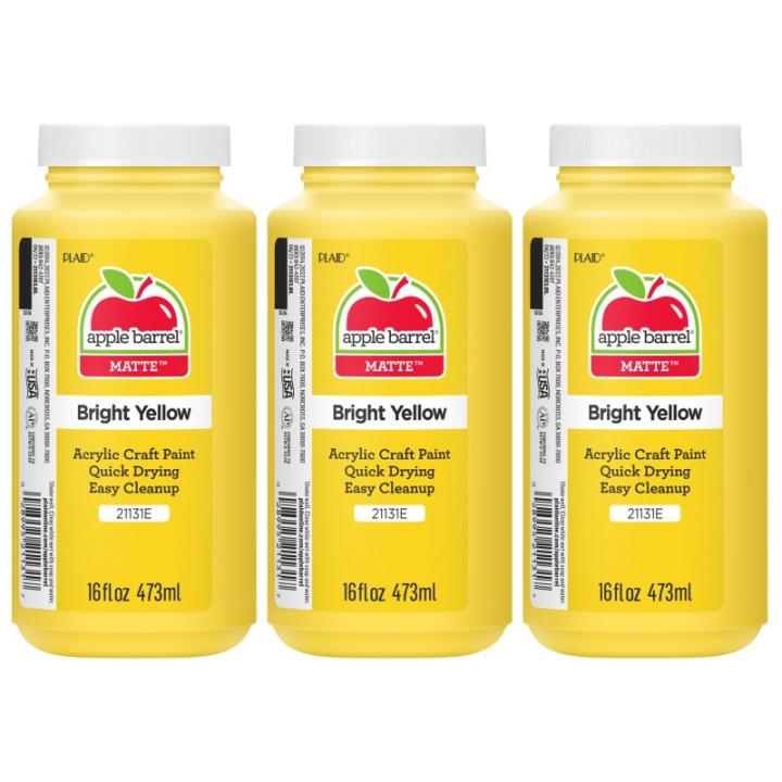 Apple Barrel Acrylic Paint Matte, 16oz., Bright Yellow, Pack of 3