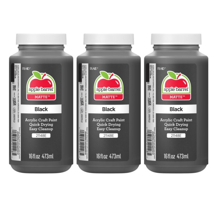 Apple Barrel Acrylic Paint Matte, 16oz., Black, Pack of 3