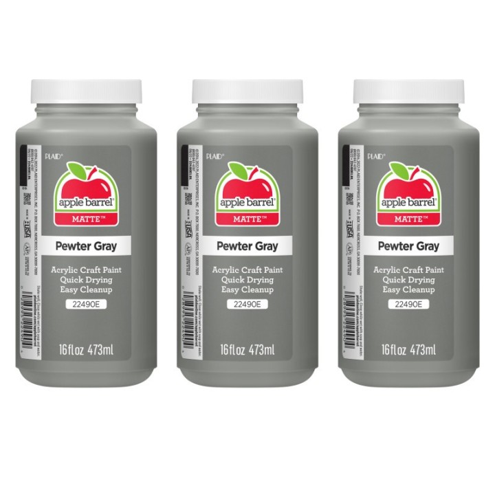 Apple Barrel Acrylic Paint Matte, 16oz., Pewter Gray, Pack of 3