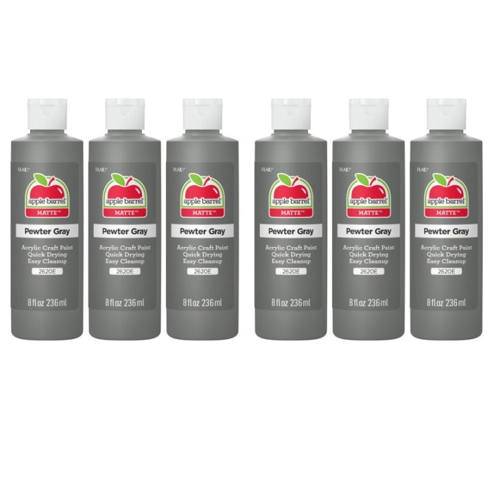 Apple Barrel Acrylic Paint Matte, 8oz., Pewter Gray, Pack of 6