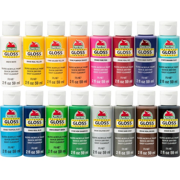 Apple Barrel Acrylic Paint Gloss, 2oz., 16-Piece Set