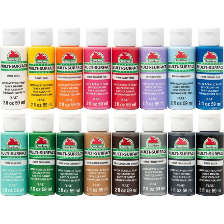 Apple Barrel Multi-Surface Acrylic Paint, 2oz., 16-Piece Set