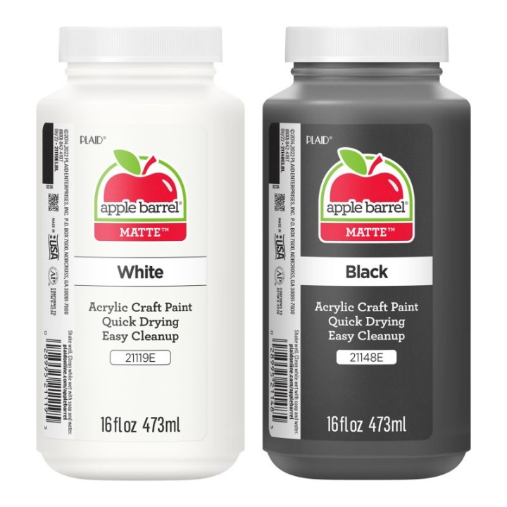 Apple Barrel Acrylic Paint Matte, 16oz., White & Black, 2-Piece Set