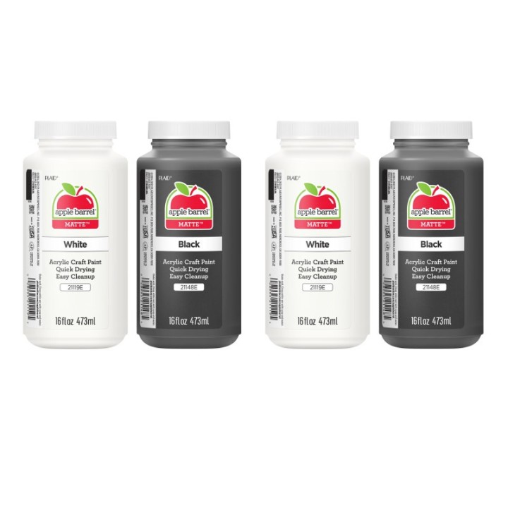 Apple Barrel Acrylic Paint Matte, 16oz., White & Black, 2 Per Set, 2 Sets