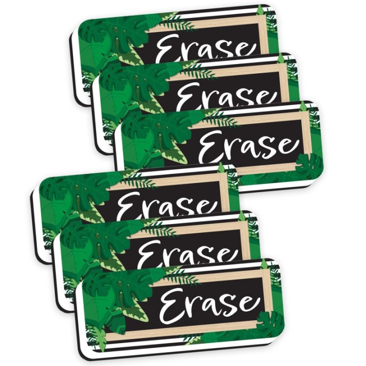 Ashley Productions® Magnetic Whiteboard Eraser, Boho Style Leaves with Border, 2" x 5", Pack of 6