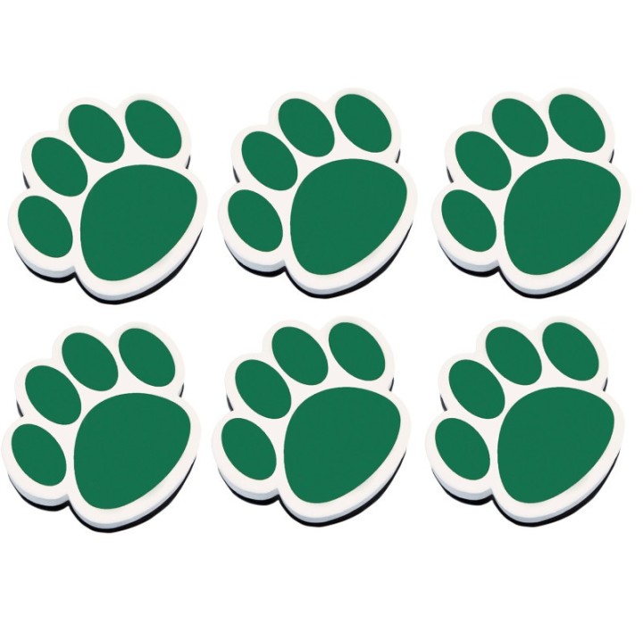 Ashley Productions® Magnetic Whiteboard Eraser, Green Paw, Pack of 6