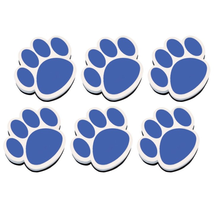 Ashley Productions® Magnetic Whiteboard Eraser, Blue Paw, Pack of 6