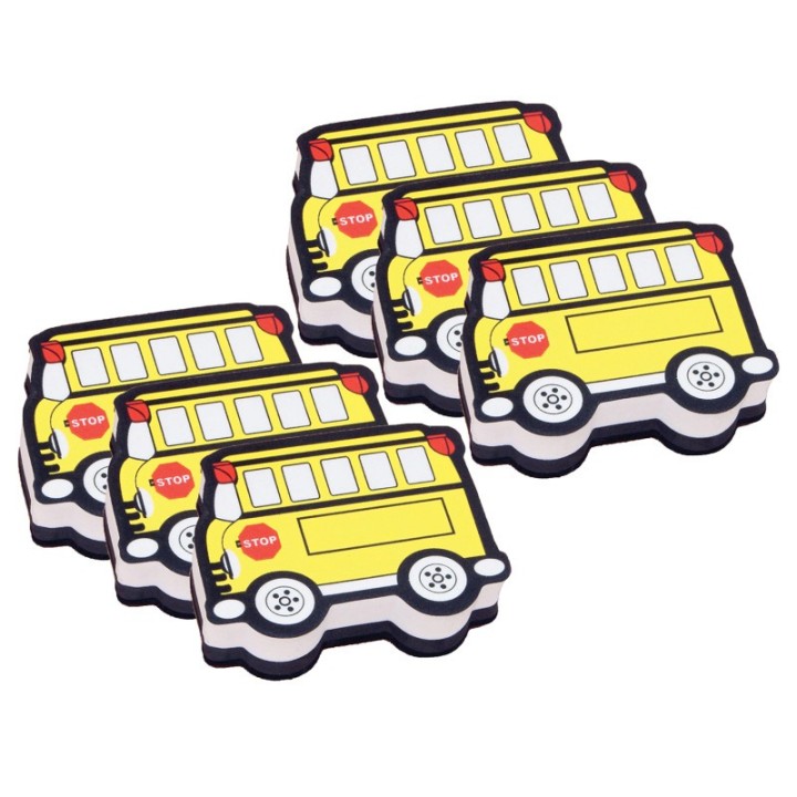 Ashley Productions® Magnetic Whiteboard Eraser, School Bus, Pack of 6