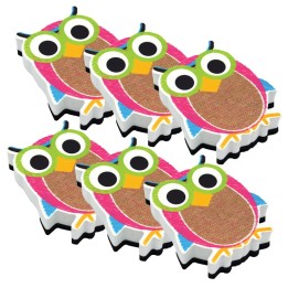 Ashley Productions® Magnetic Whiteboard Eraser, Burlap Scribble Owl, Pack of 6