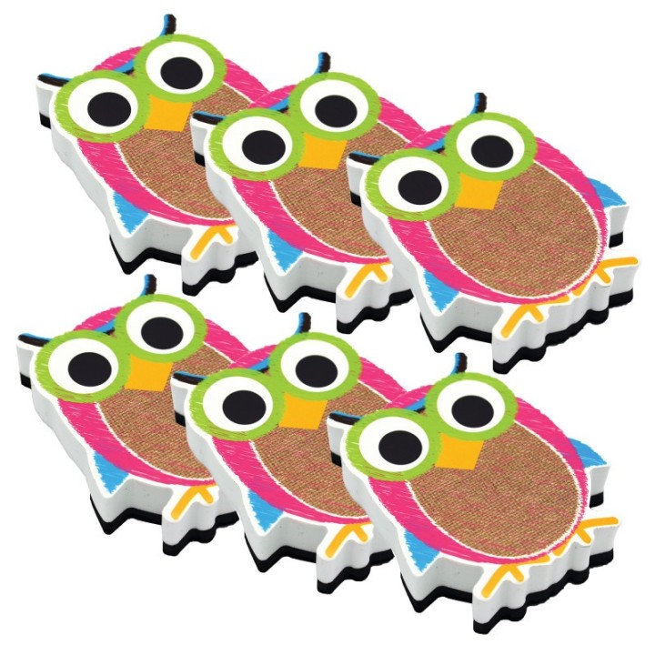 Ashley Productions® Magnetic Whiteboard Eraser, Burlap Scribble Owl, Pack of 6