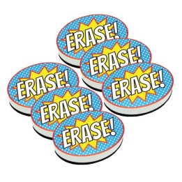 Ashley Productions® Magnetic Whiteboard Eraser, Superhero Erase!, Pack of 6
