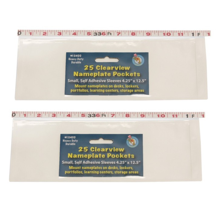 Ashley Productions® Clear View Self-Adhesive Small Name Plate Pocket, 4-1/4" x 12-1/2", 25 Per Pack, 2 Packs