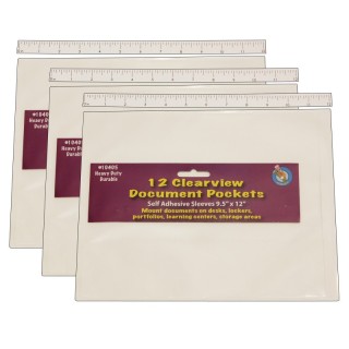 Ashley Productions® Clear View Self-Adhesive Document Pocket 9" x 12", 12 Per Pack, 3 Packs