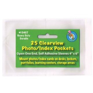 Ashley Productions® Clear View Self-Adhesive Photo/Index Card Pocket 4" x 6", Pack of 25