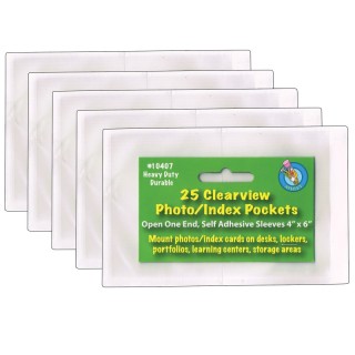 Ashley Productions® Clear View Self-Adhesive Photo/Index Card Pocket 4" x 6", 25 Per Pack, 5 Packs