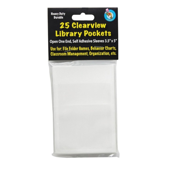 Ashley Productions® Clear View Self-Adhesive Library Pocket 3.5" x 5", Pack of 25