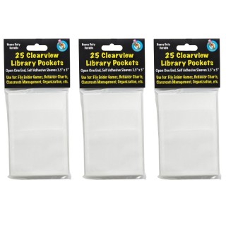 Ashley Productions® Clear View Self-Adhesive Library Pocket 3.5" x 5", 25 Per Pack, 3 Packs
