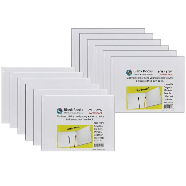 Ashley Productions® Hardcover Blank Book, 8" x 6" Landscape, White, Pack of 12