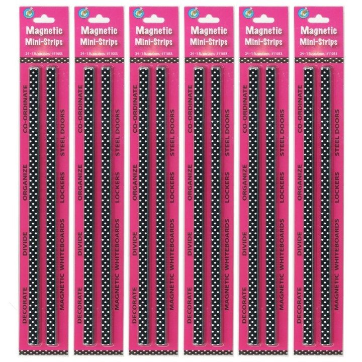 Ashley Productions® Mini Magnetic Magi-Strips, B/W Dots, 24 Feet Per Pack, 6 Packs