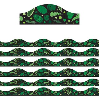 Ashley Productions® Magnetic Scallop Border, Greenery on Black, 12 Feet Per Pack, 6 Packs