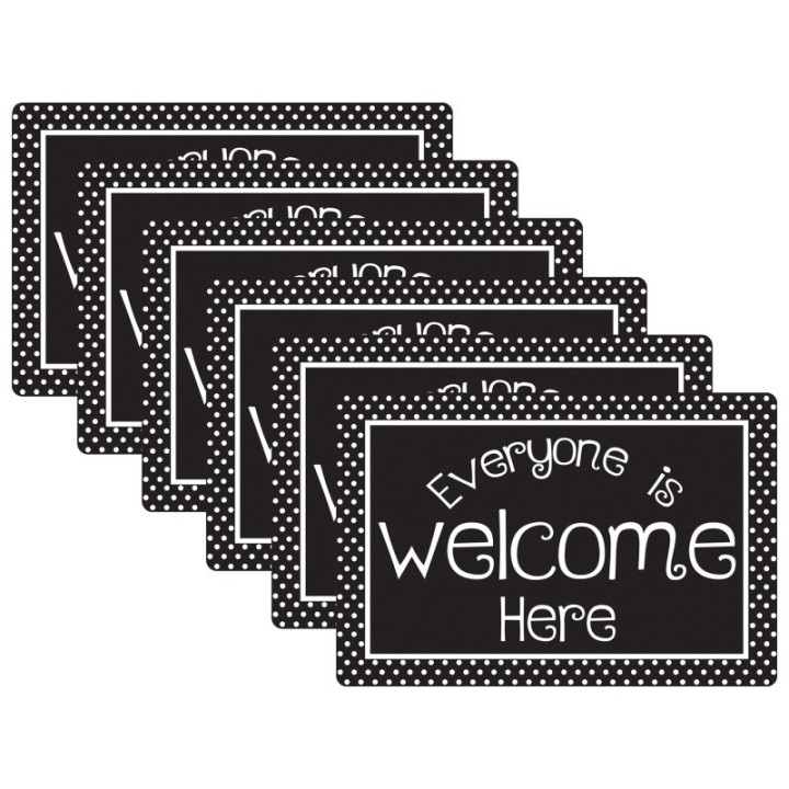 Smart Poly® Computer Mouse Pad, 8" x 10", Everyone is Welcome Here, BW Dots, Pack of 6