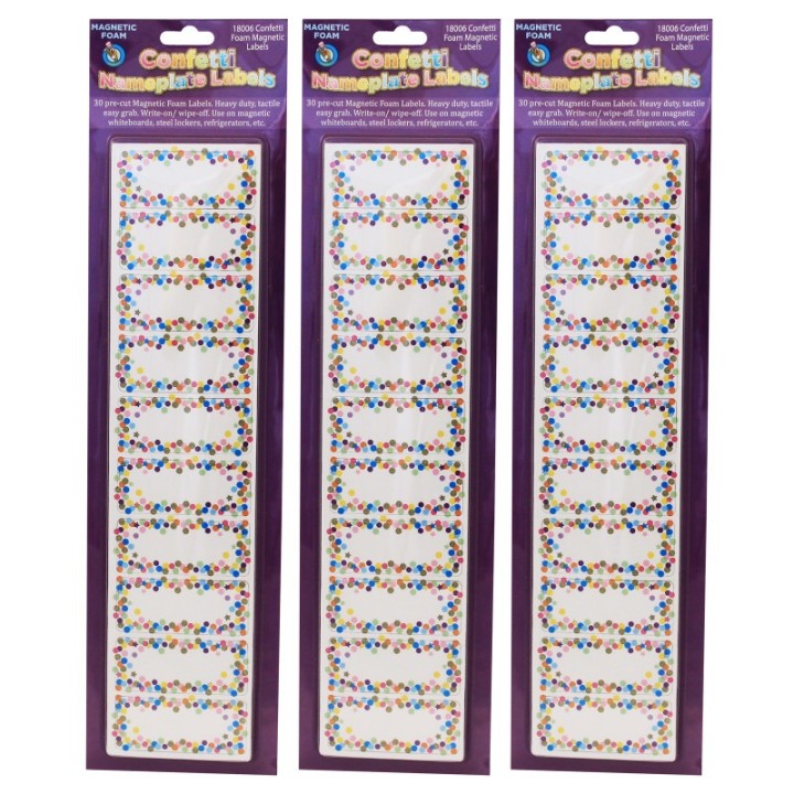 Ashley Productions® Magnetic Die-Cut Small Foam Nameplates & Labels, Confetti, 30 Per Pack, 3 Packs