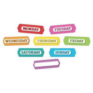 Ashley Productions® Magnetic Die-Cut Timesavers & Labels, Days of the Week, White Polka Dots On Assorted Colors, 8 Pieces